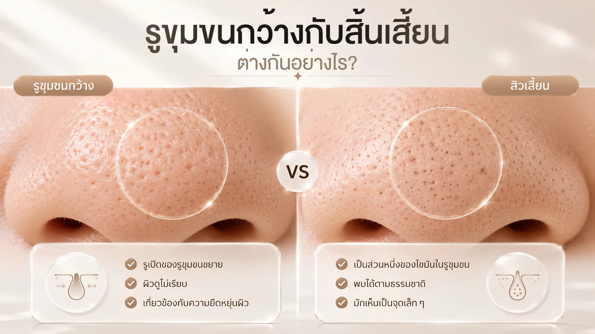 Sebaceous Filament กับรูขุมขนกว้าง ต่างกันอย่างไร