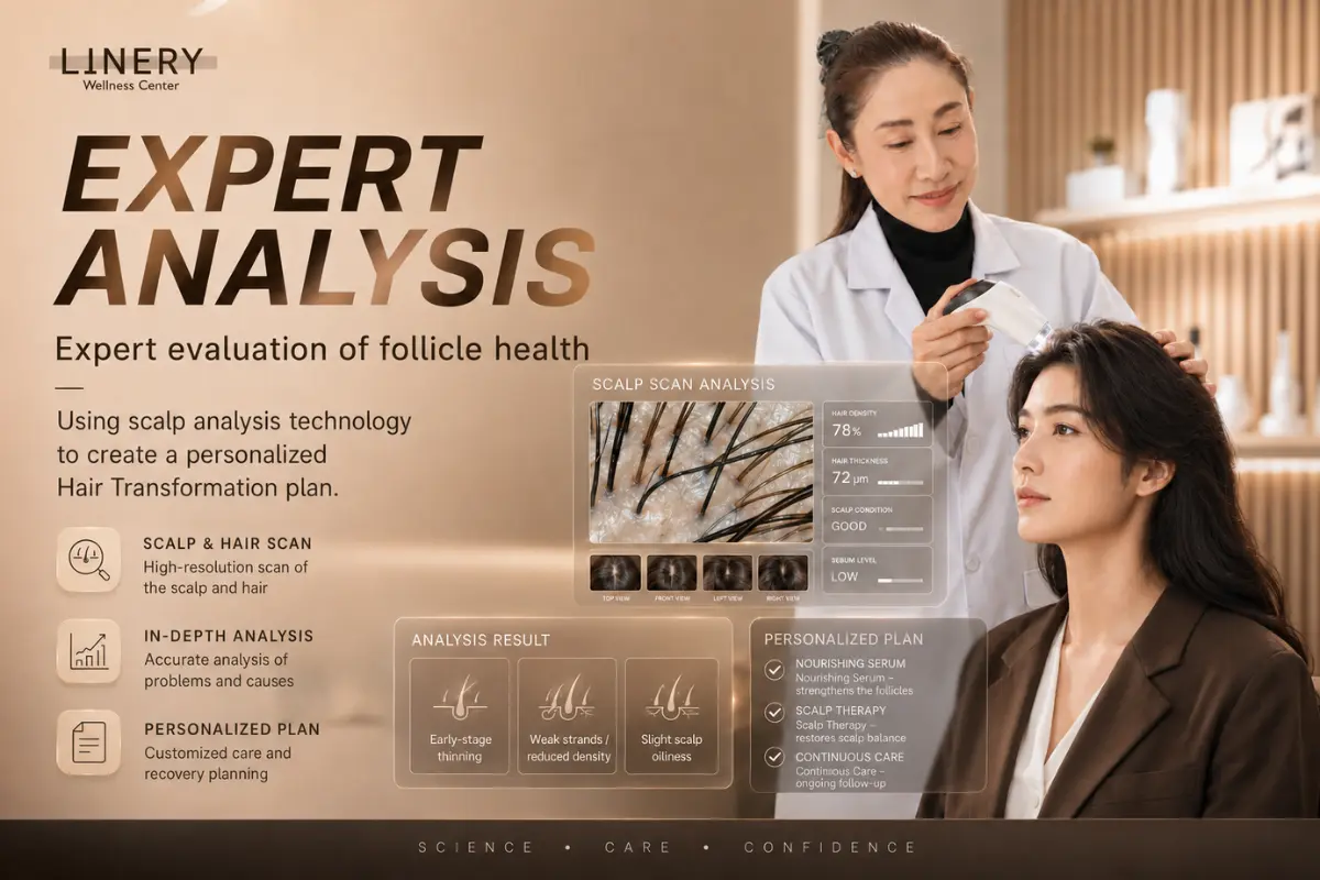 Hair and scalp assessment by a specialist using a scalp scan to create a personalized care plan