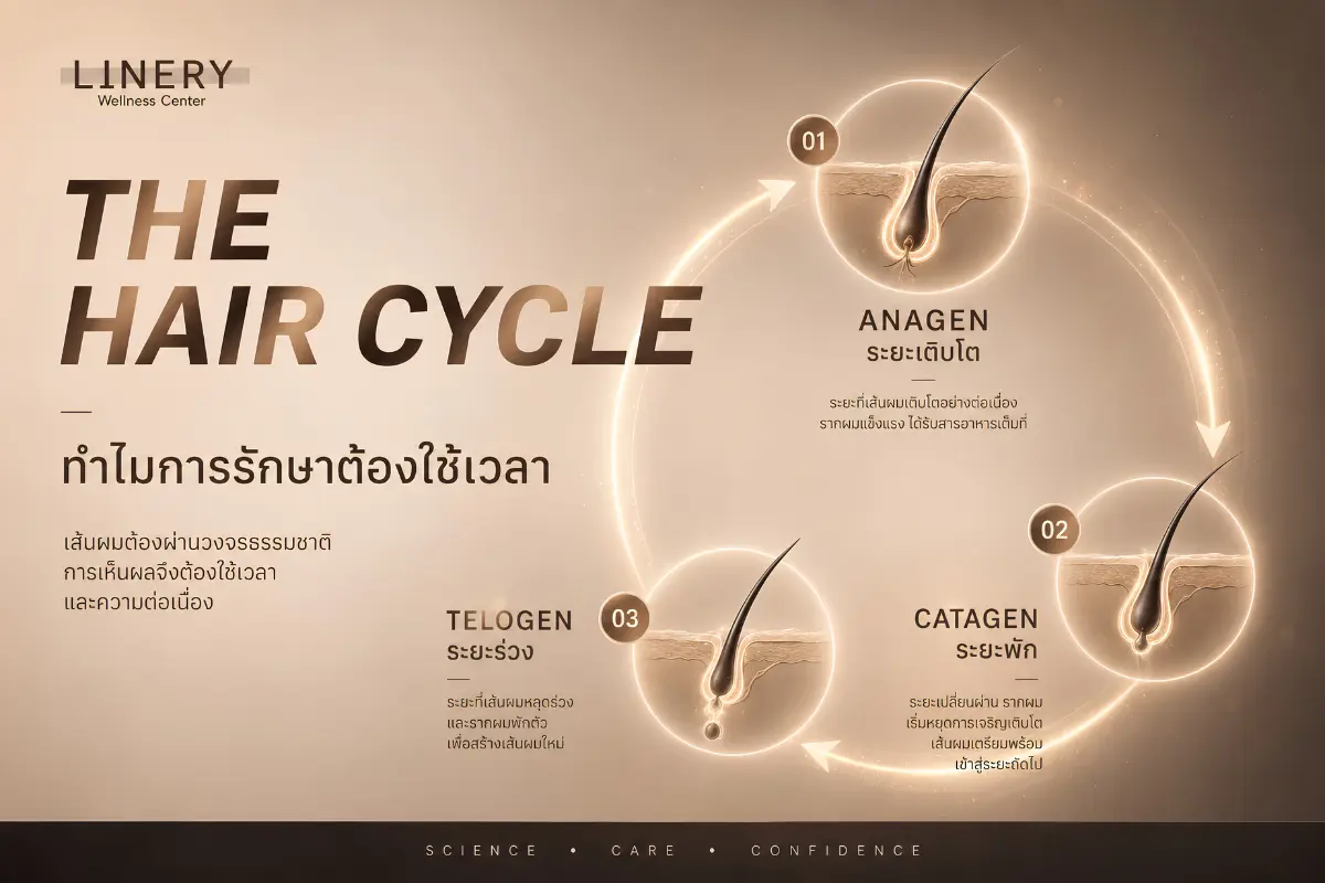 วงจรการเจริญเติบโตของเส้นผมในระยะ Anagen Catagen และ Telogen