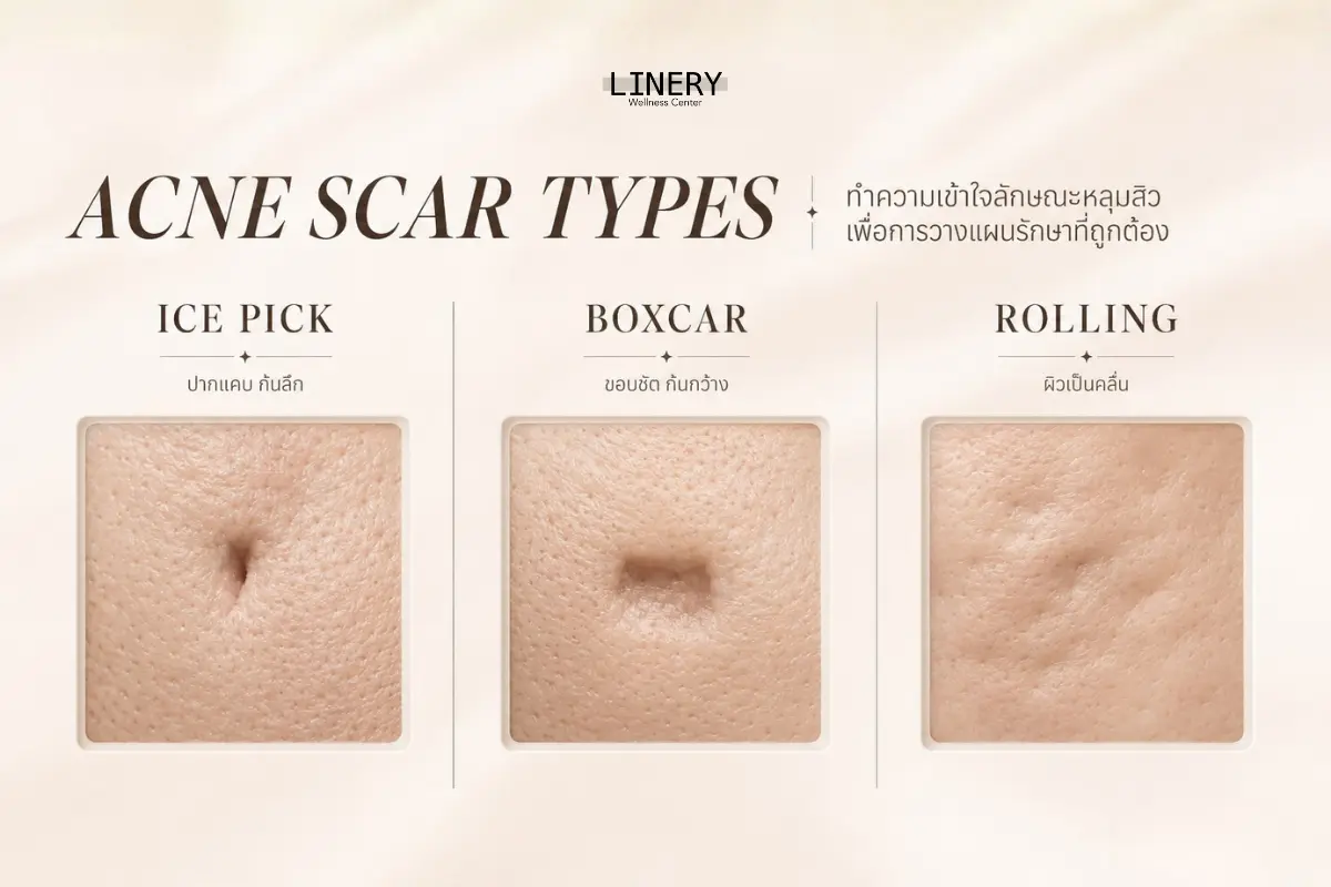 หลุมสิวมีกี่แบบ? Ice Pick, Boxcar และ Rolling Scar ต่างกันอย่างไร